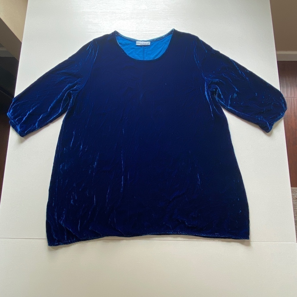 Bryn Walker Women's Silk Blend Velvet Tunic 3/4 Sleeve in Royal Blue Size Medium - Picture 3 of 13